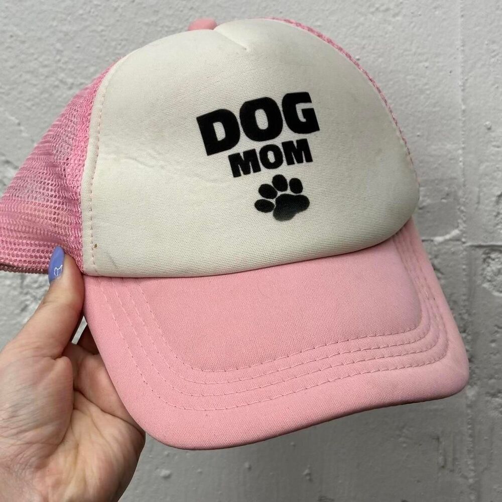 Modern Dog Mom Paw Print Pink and White Trucker Hat